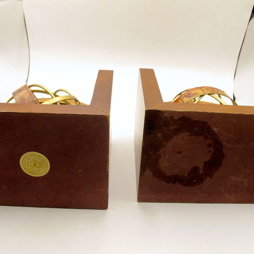 Vintage Italian bookends with armillary spheres globes 1960s–70s
