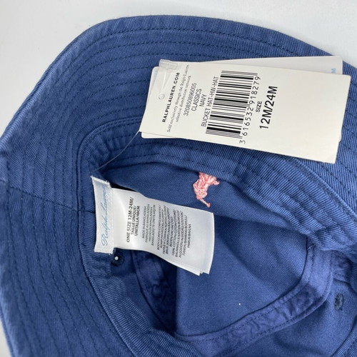 Ralph Lauren Baby Bucket Hat Navy with Pink Logo New
