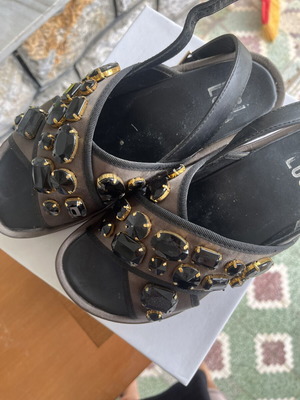 Bibi Lou green sandals like new, decorated with stones