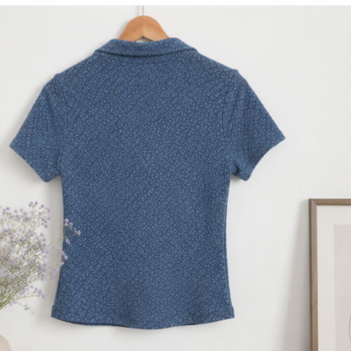 Irana Polo Shirt like new, blue-gray animal print, size M
