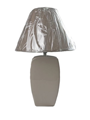 Επιτραπέζιο φωτιστικό καινούργιο με κεραμική βάση και πάνινο καπέλο