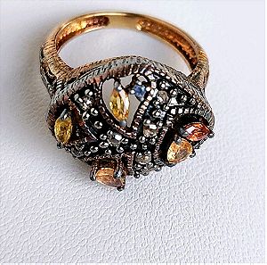 ασημένιο και χρυσό δαχτυλίδι 925-9k