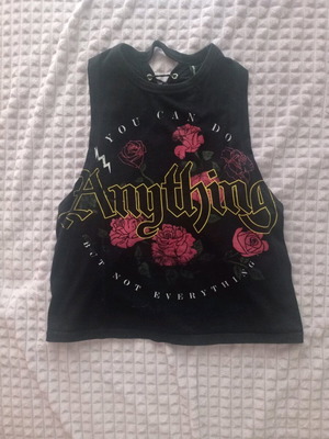 Stradivarius black gothic blouse with rose design and lace up, like new