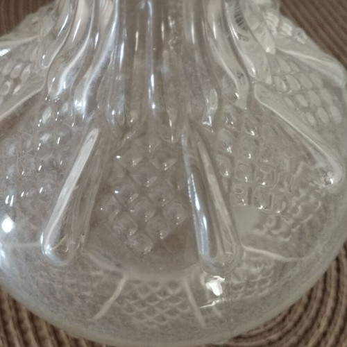 Carafe antique glass with decorative designs and original stopper, used
