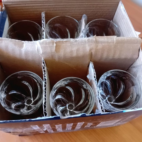 Liqueur Glasses set of six vintage, like new, embossed design