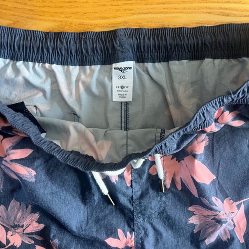 Vintage swim shorts 3XL like new, floral pattern, grey and pink