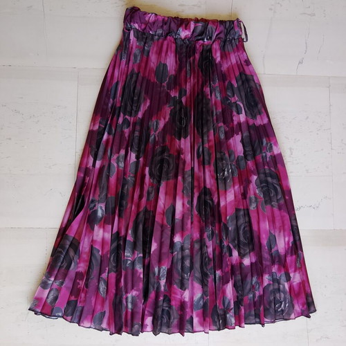 Celestino pleated maxi skirt, floral fuchsia and black, size L