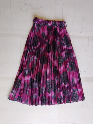 Celestino pleated maxi skirt, floral fuchsia and black, size L