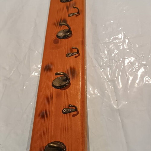 Handmade wooden coat rack 60cm with 9 hooks for home and halls