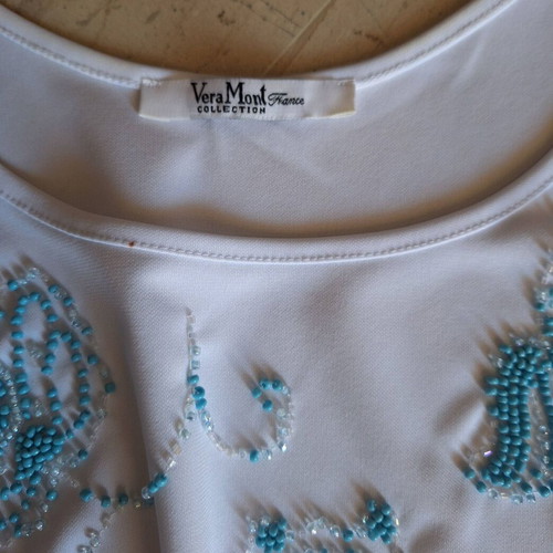 White sleeveless top with turquoise bead embroidery new