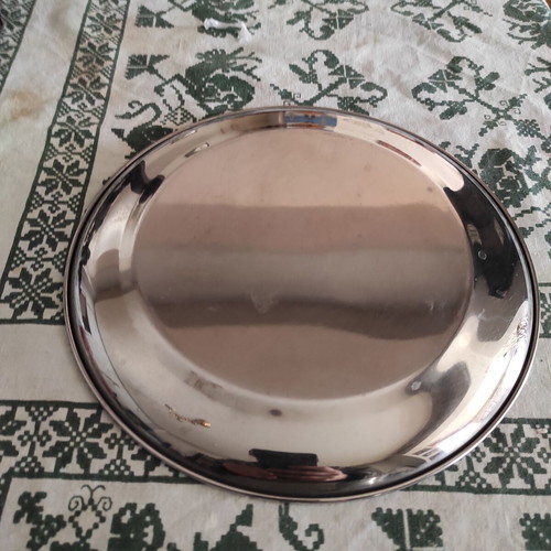 Inox round serving platter used 21.5 cm