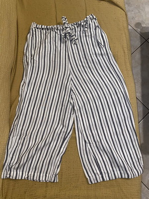 Esmara Linen Wide-Leg Pants with Pockets, New, Grey-Blue Stripes