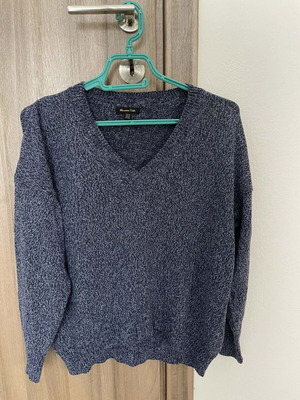 Massimo Dutti V-Neck Knitted Sweater XS Like New Gray Blue