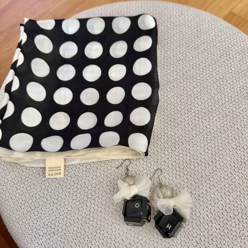 Handmade earrings with keyboard keys used, gift polka dot viscose scarf