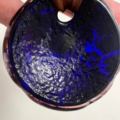 Murano pendant used blue with gold and amber leaf