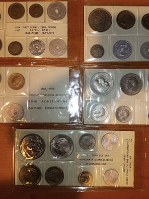 5 Greek coin sets used with circulation coins
