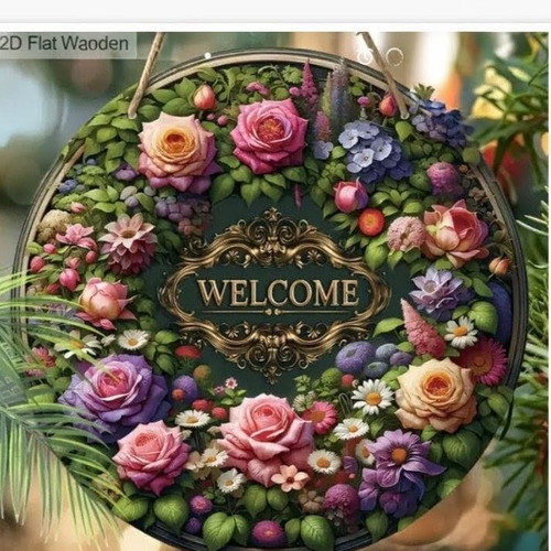 Welcome Decoration Pink Wreath new, wood