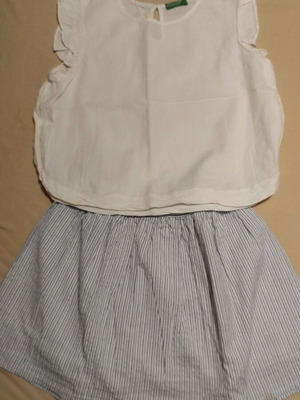 Benetton children's set size 6 like new, striped skirt and white top