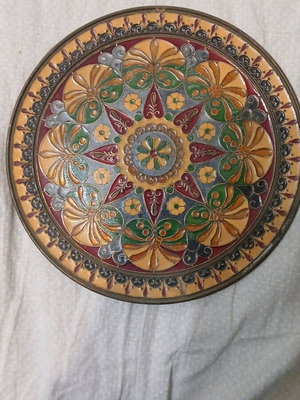 Two vintage Byzantine brass hanging plates used