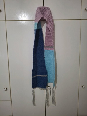 Handmade scarf like new, blue and pink