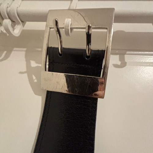 Leather belt black like new with metal buckle