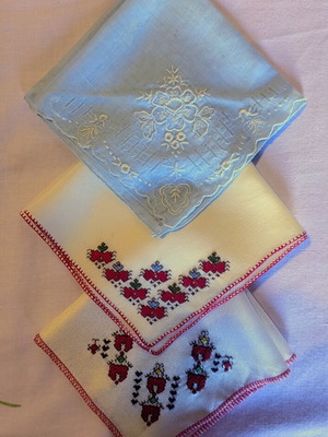 Set of 3 Authentic Vintage Handmade Handkerchiefs, Silk & Linen