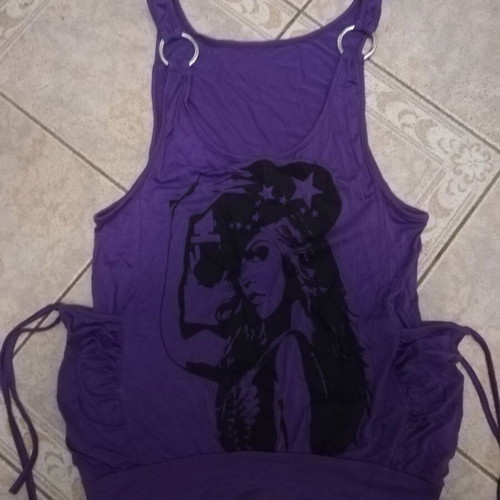 Women's blouse used M/L purple with rings on straps