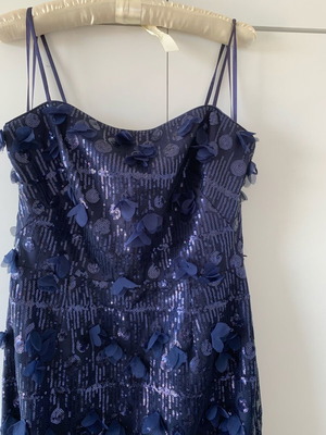 Eliza J maxi evening dress with sequins and 3D petals, like new, navy blue