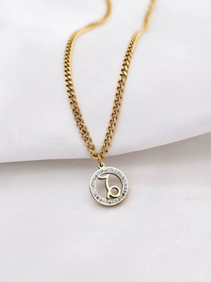 Capricorn necklace gold plated steel with clear zirconia new