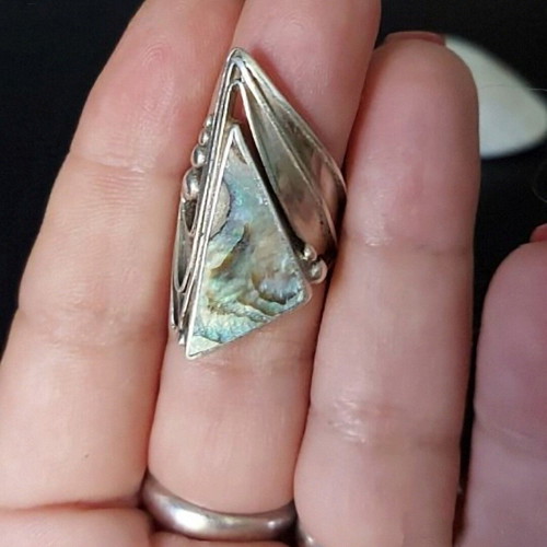 Silver ring 925 with natural abalone shell, used