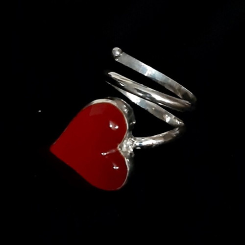 Melina ring silver 925 with red heart, handmade, new