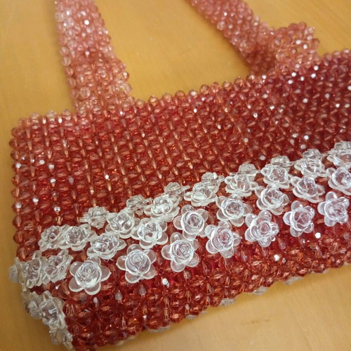 Beaded bag handmade new, shoulder, white and red