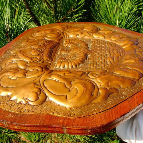 Copper panel with Isis, crown and fortress used, handmade