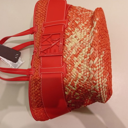 Armani Exchange straw beach bag new, red and beige