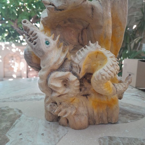 Woodcarving artwork made of natural pomegranate wood, new