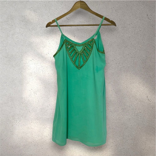 Ark & Co beaded slip dress like new, size M, turquoise and gold