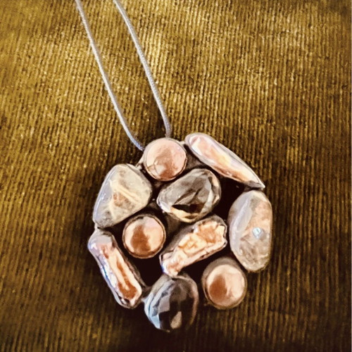 Boho handmade necklace pendant with natural stones and metal