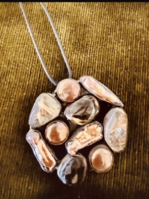 Boho handmade necklace pendant with natural stones and metal