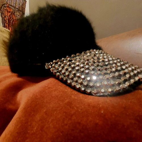 Jockey hat fur with rhinestones like new, black