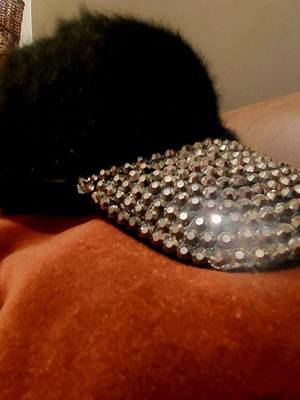 Jockey hat fur with rhinestones like new, black