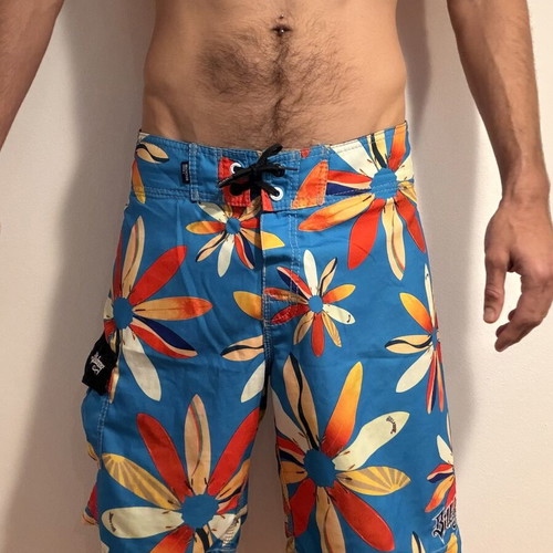 Billabong swim shorts used, size 31, floral pattern, turquoise