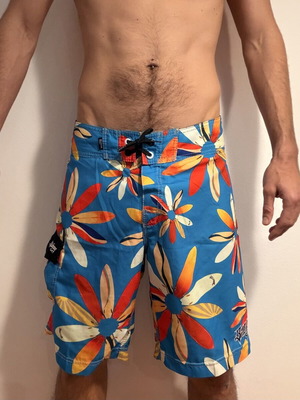 Billabong swim shorts used, size 31, floral pattern, turquoise