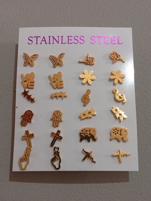 Stainless steel earrings new, pack of 12, gold-colored