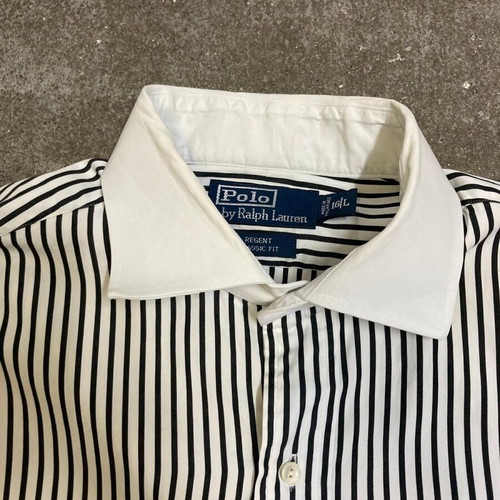 Ralph Lauren black and white striped dress shirt, white collar, size L