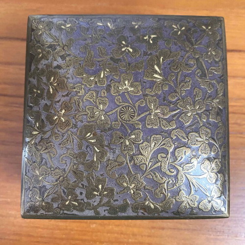 Vintage handmade metal jewelry box with embossed decoration like new