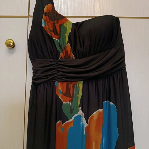 Dress with one strap black with flowers like new
