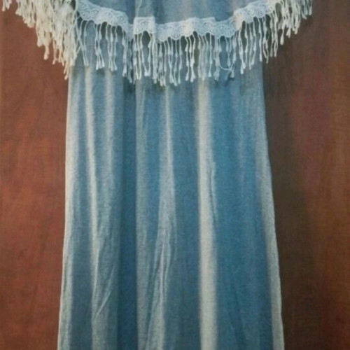 Women's strapless dress grey with white lace fringes, new