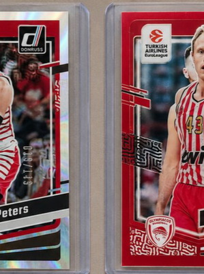23-24 Euroleague Donruss αριθμημένες κάρτες Ολυμπιακός Alec Peters 149 και Luke Sikma 99