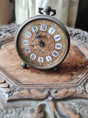 Goldbuhl analog table alarm clock used, vintage retro brass collectible