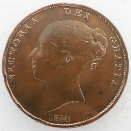 One Penny 1854 Queen Victoria used copper coin